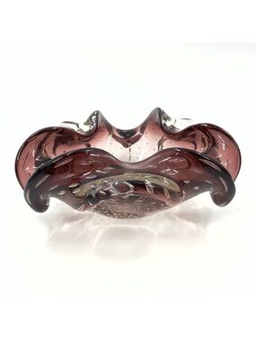 Murano Bullicante Bowl Amythest Plum Clear Cigar Ashtray Candy Dish MCM Polished